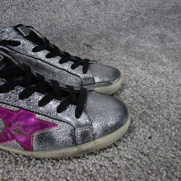Golden Goose Sneakers Womens Size 36 Eu 5.5 Us Superstar Silver Leather Sparkle - Picture 2 of 11